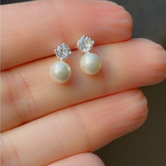 Sterling Silver Pearl and CZ Earrings - Picture 5 of 12